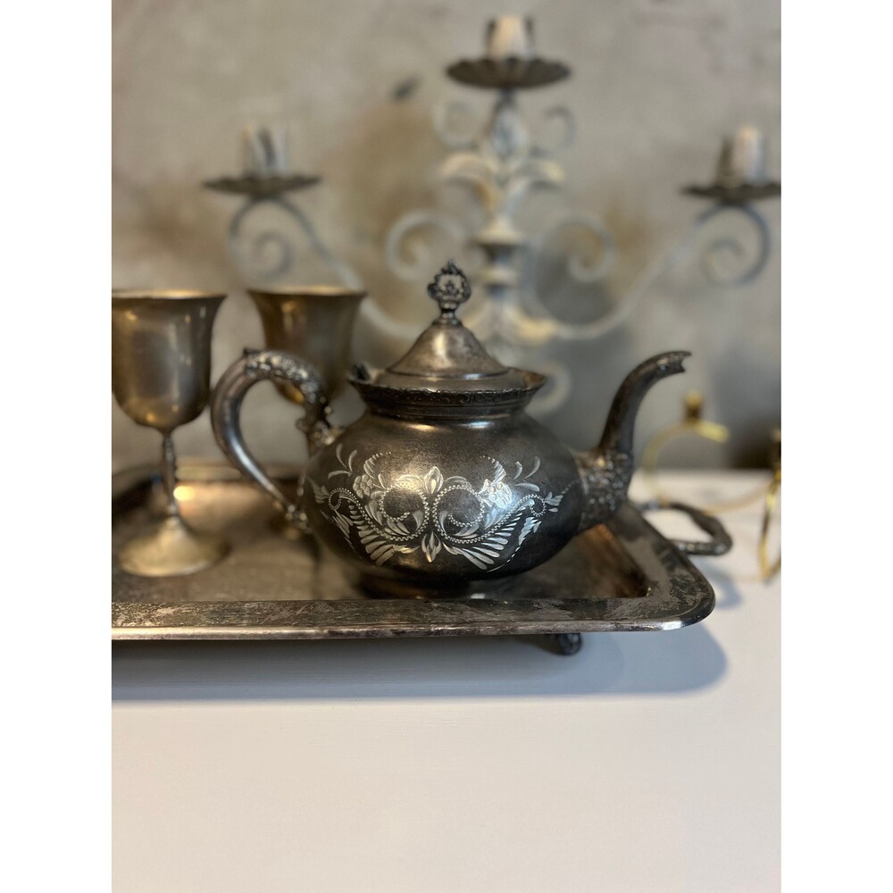Antique Van Bergh Quadruple Silver Plated Teapot